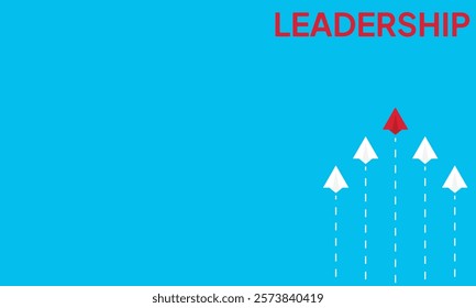 Leadership success concept paper plane fly over blue background. New idea, courage, new thinking, creative decision, think differently. Lead airplane stand out of other paper plane follower