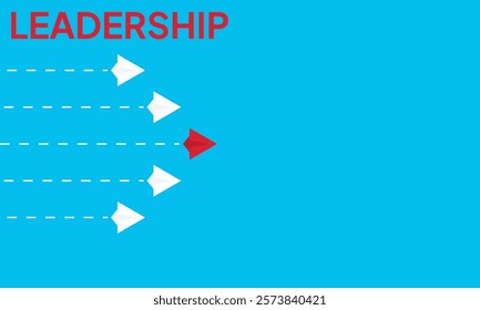 Leadership success concept paper plane fly over blue background. New idea, courage, new thinking, creative decision, think differently. Lead airplane stand out of other paper plane follower