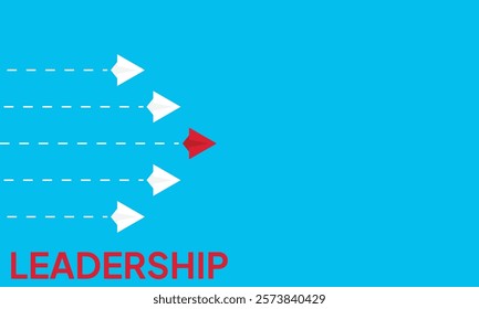 Leadership success concept paper plane fly over blue background. New idea, courage, new thinking, creative decision, think differently. Lead airplane stand out of other paper plane follower