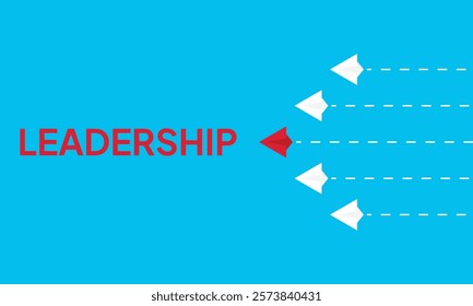 Leadership success concept paper plane fly over blue background. New idea, courage, new thinking, creative decision, think differently. Lead airplane stand out of other paper plane follower