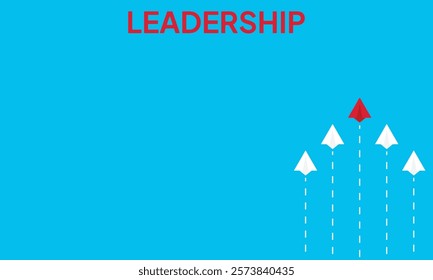 Leadership success concept paper plane fly over blue background. New idea, courage, new thinking, creative decision, think differently. Lead airplane stand out of other paper plane follower