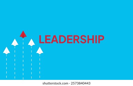 Leadership success concept paper plane fly over blue background. New idea, courage, new thinking, creative decision, think differently. Lead airplane stand out of other paper plane follower