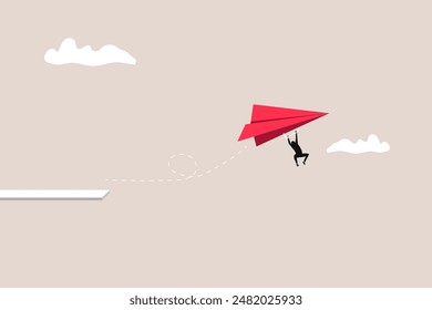 Leadership success concept red paper plane. Think differently, new idea, change, trend, courage, creative solution, innovation concept