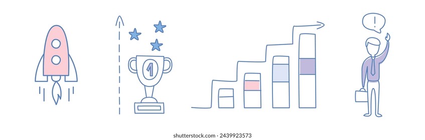 Leadership and Success Hand Drawn Doodle Style Element Vector Set