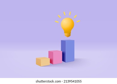 Leadership for successful new idea. Excellent business graph on background. under creative solution concept in 3D vector render on purple background. 3d goal for business, bank, finance, investment 