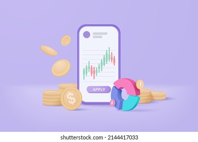 Leadership for successful new idea. Excellent business graph on mobile. under creative solution concept in 3D vector render on purple background. 3d goal for business, bank, finance, investment, money