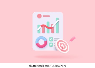 Leadership for successful new idea. Excellent business graph on background. under creative solution concept in 3D vector render on pink background. 3d goal for business, bank, finance, investment