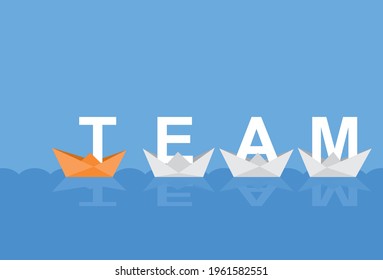 Leadership and team words at sea, Vector illustration in flat style