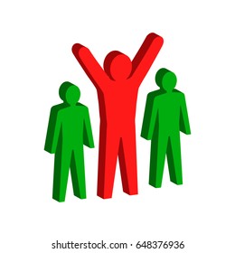 Leadership, teamwork concept symbol. Flat Isometric Icon or Logo. 3D Style Pictogram for Web Design, UI, Mobile App, Infographic. Vector Illustration on white background.
