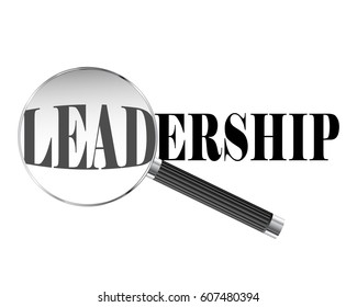Leadership text viewed under magnifying glass illustration
