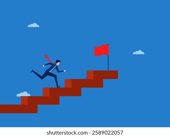 Leadership, Towards Success, Businessman Stepping Towards Goals