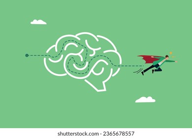 Leadership and truth to find a solution, overcome obstacles and complexities of business, challenges to win, challenges to win, a businessman superhero is rising and passing through the puzzle.