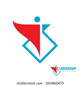 Leadership - vector business logo template concept illustration. Abstract human character creative sign. Red flag symbol. Super hero man icon. Graphic design element. 