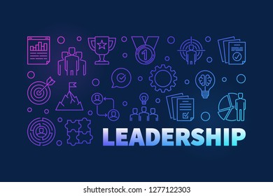 Leadership vector colored horizontal outline illustration or banner on dark background