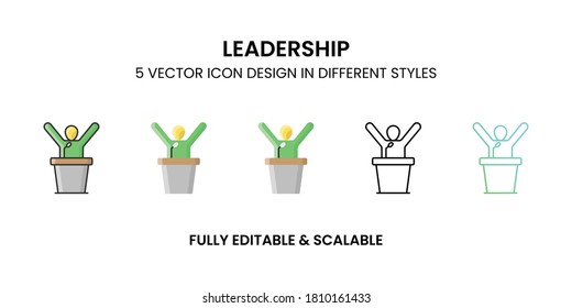 Leadership vector icon in colored outline, flat, glyph, line and gradient