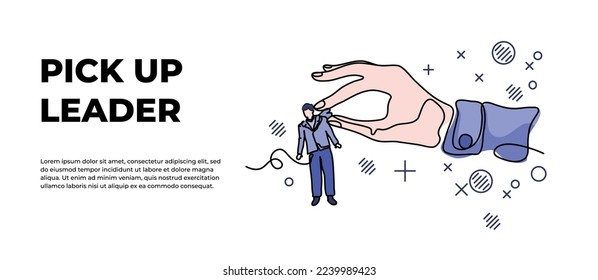 Leadership vector illustration. Hands help raise people. Modern flat in continuous line style.