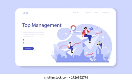 Leadership web banner or landing page. Manager leading a workteam. Strategy and business planning. Workers support each other. Idea of startup and success achievement. Isolated vector illustration