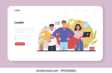Leadership web banner or landing page. Manager leading a workteam. Strategy and business planning. Workers support each other. Idea of startup and success achievement. Isolated vector illustration