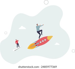 Leadership to win business competition, winner or competitive advantage to success in work, innovation and motivation concept.flat design.illustration with people.