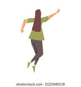 Leadership with Woman Character Running Forward Pursuing Goal Vector Illustration