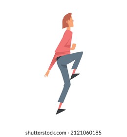 Leadership with Woman Character Running Forward Pursuing Goal Vector Illustration