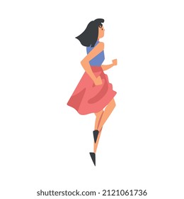 Leadership with Woman Character Running Forward Pursuing Goal Vector Illustration