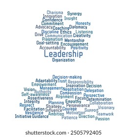 Leadership Word Cloud. Composition of Words Related to Leadership. Isolated White Background.