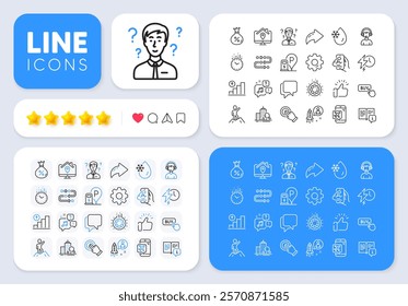 Leadership, Work home and Startup line icons for web app. Message, Share, Like social media icons. Pack of Touchscreen gesture, Talk bubble, Buy button pictogram icons. Vector