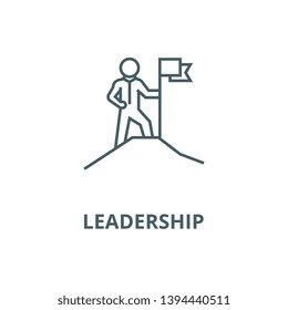 Leadership,man with flag on mount vector line icon, linear concept, outline sign, symbol