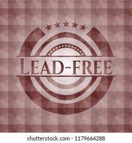 Lead-free red emblem or badge with abstract geometric pattern background. Seamless.
