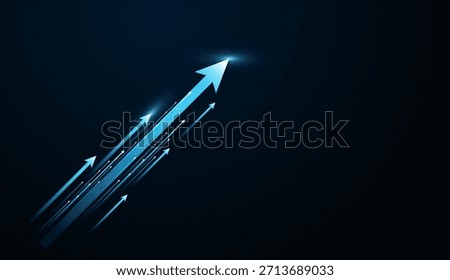 A leading bright arrow heads a vertical stream, representing market leadership and outperforming competitors. Business growth concept, A stream of high-speed arrows