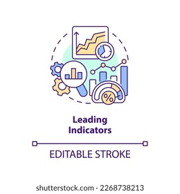 Leading indicators concept icon. Type of economic analysis elements abstract idea thin line illustration. Isolated outline drawing. Editable stroke. Arial, Myriad Pro-Bold fonts used