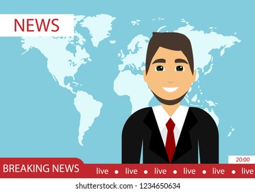 Leading news programs. Latest news. World News. Flat design.