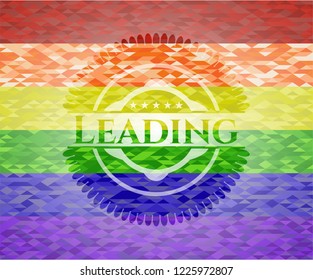 Leading on mosaic background with the colors of the LGBT flag