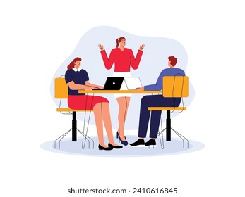 Leading regular meetings with company partners, teamwork vector illustration.