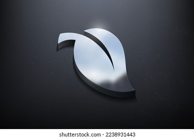Leaf 3D Logo Design, Shiny Mockup Logo with Textured Wall. Realistic Vector