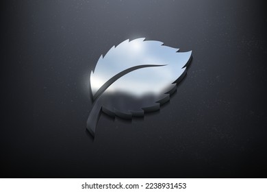 Diseño del logotipo 3D de la hoja, logotipo de la mezcla brillante con pared texturada. Vector realista