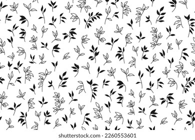 Leaf abstract seamless pattern. Exotic plant natural boundless wallpaper in ink style ornament. Botanical print with leaves, repeat scrapbook texture paper. Summer branch leaves nature decoration