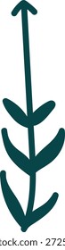 Leaf arrow branch with upward stem and three curved leaves in clean silhouette. Symbol of growth, progress, and direction for nature and eco themes. Cartoon vector illustration.