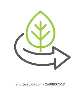 Leaf with arrow icon in flat style. Eco symbol isolated on white.