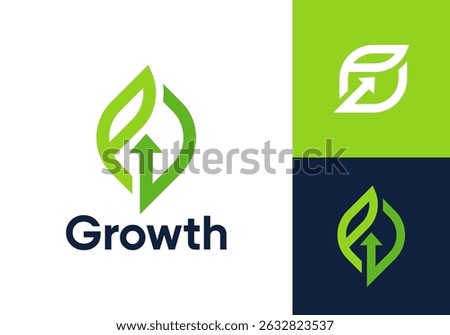 leaf with arrow logo. letter G nature growth symbol icon design	
