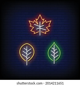 Leaf Autumn Neon Signboard On Brick Wall
