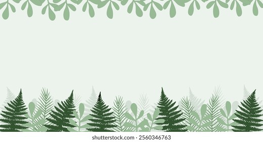 Leaf background. Fern leaves green botanical card. Vector abstract illustration on green background