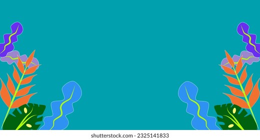 Leaf background. Herbal vector frame. Tropical different types of exotic leaves.