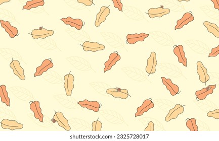 Leaf background pattern. Falling green leaves. Pastel tones. Tropical plant line arts. Vector illustration.