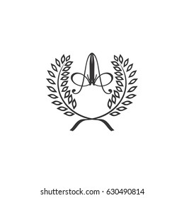 Leaf badge wit A letter  logo design