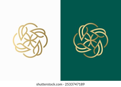 Balance de hojas Rotar Logo Naturaleza Ornamento Oro y Símbolo de Signo de Negocio de Lujo