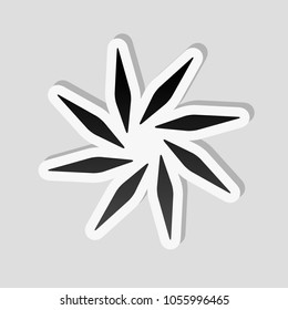 leaf, bamboo, flower. simple silhouette. Sticker style with white border and simple shadow on gray background