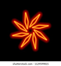 leaf, bamboo, flower. simple silhouette. Orange neon style on black background. Light icon
