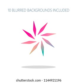 leaf, bamboo, flower. simple silhouette. Colorful logo concept with simple shadow on white. 10 different blurred backgrounds included